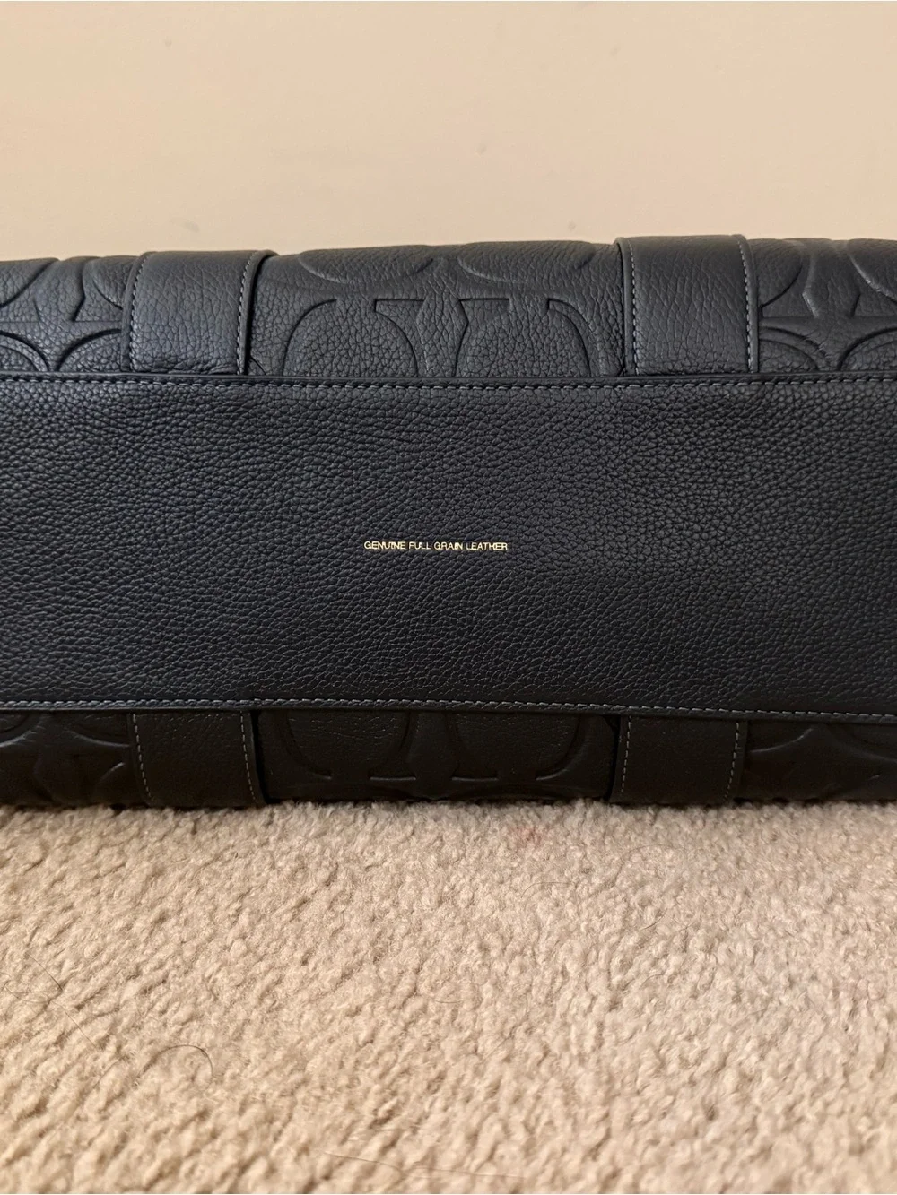 Coach Black Embossed Signature Leather Tote